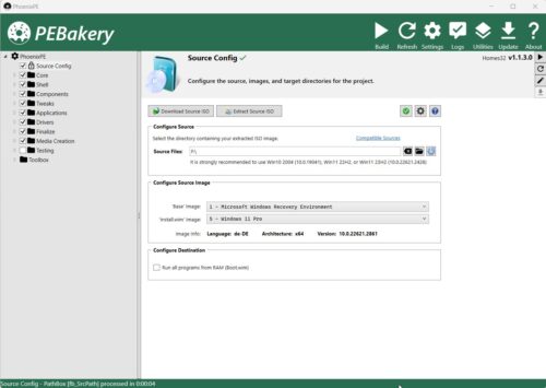 Source config - Geben Sie hier den Pfad zum Installationsdatenträger von Windows an.